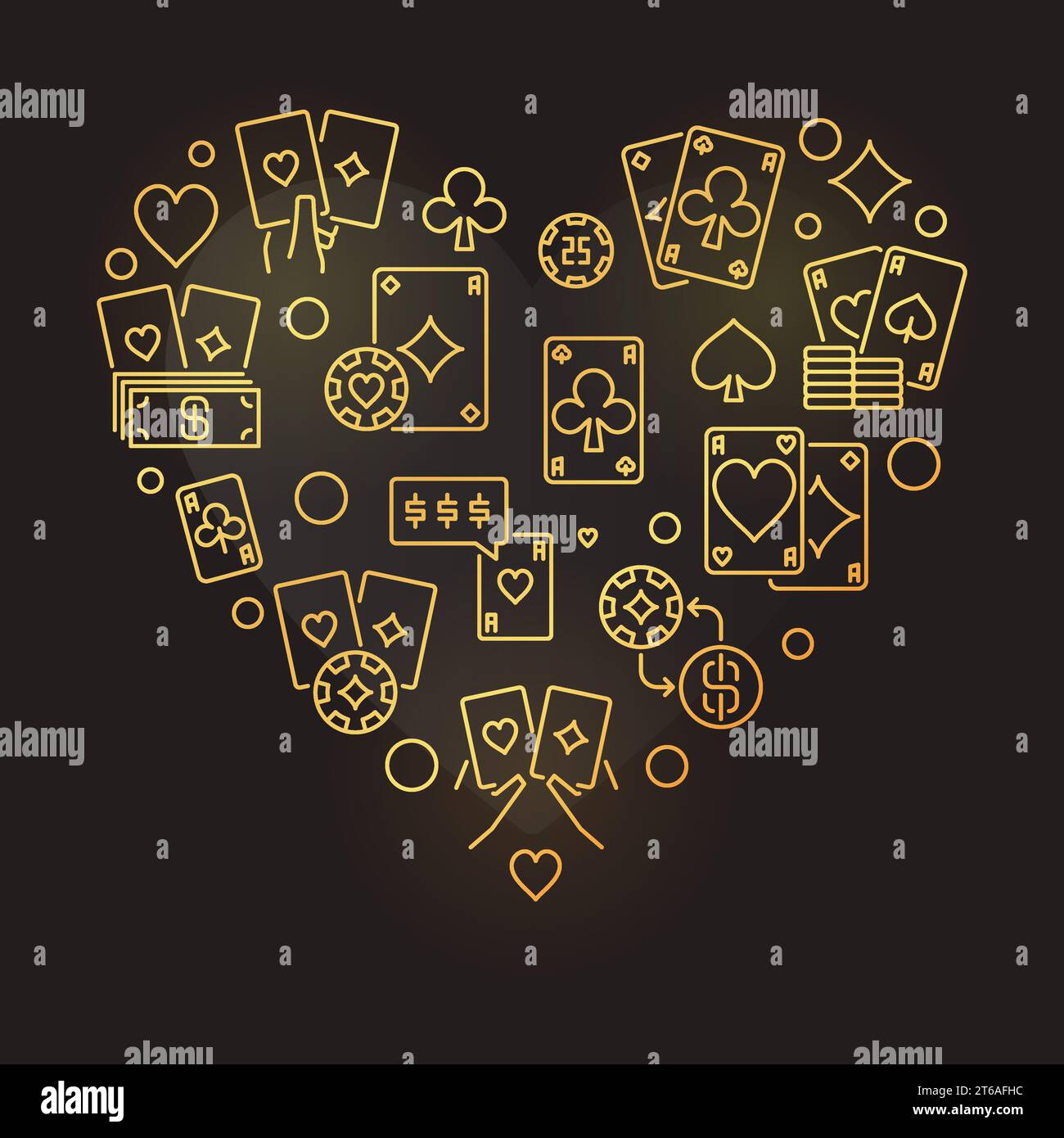 Poker Herz Vektor moderne goldene Umrissillustration auf dunklem Hintergrund Stock Vektor