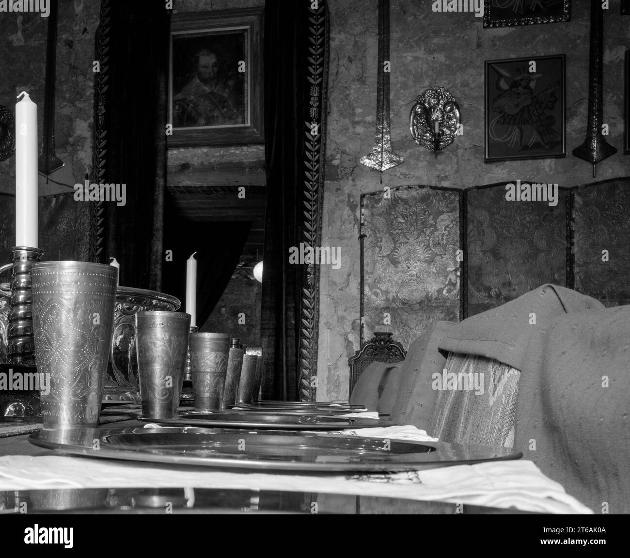 Chillingham Castle, Chillingham, Northumberland, England, Großbritannien. - Innenansicht des Speisesaals. Stockfoto