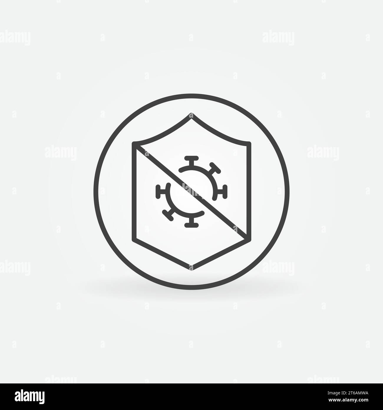 Kreis mit Schild und Bakterienvektor Symbol für dünne Linien Konzept oder Designelement Stock Vektor