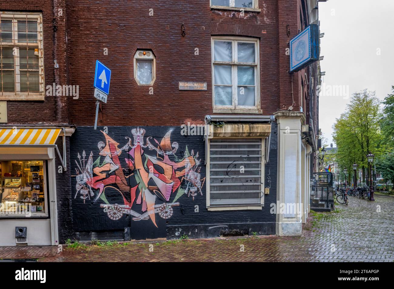 Graffiti, Rosmarijnsteeg, Amsterdam. Stockfoto