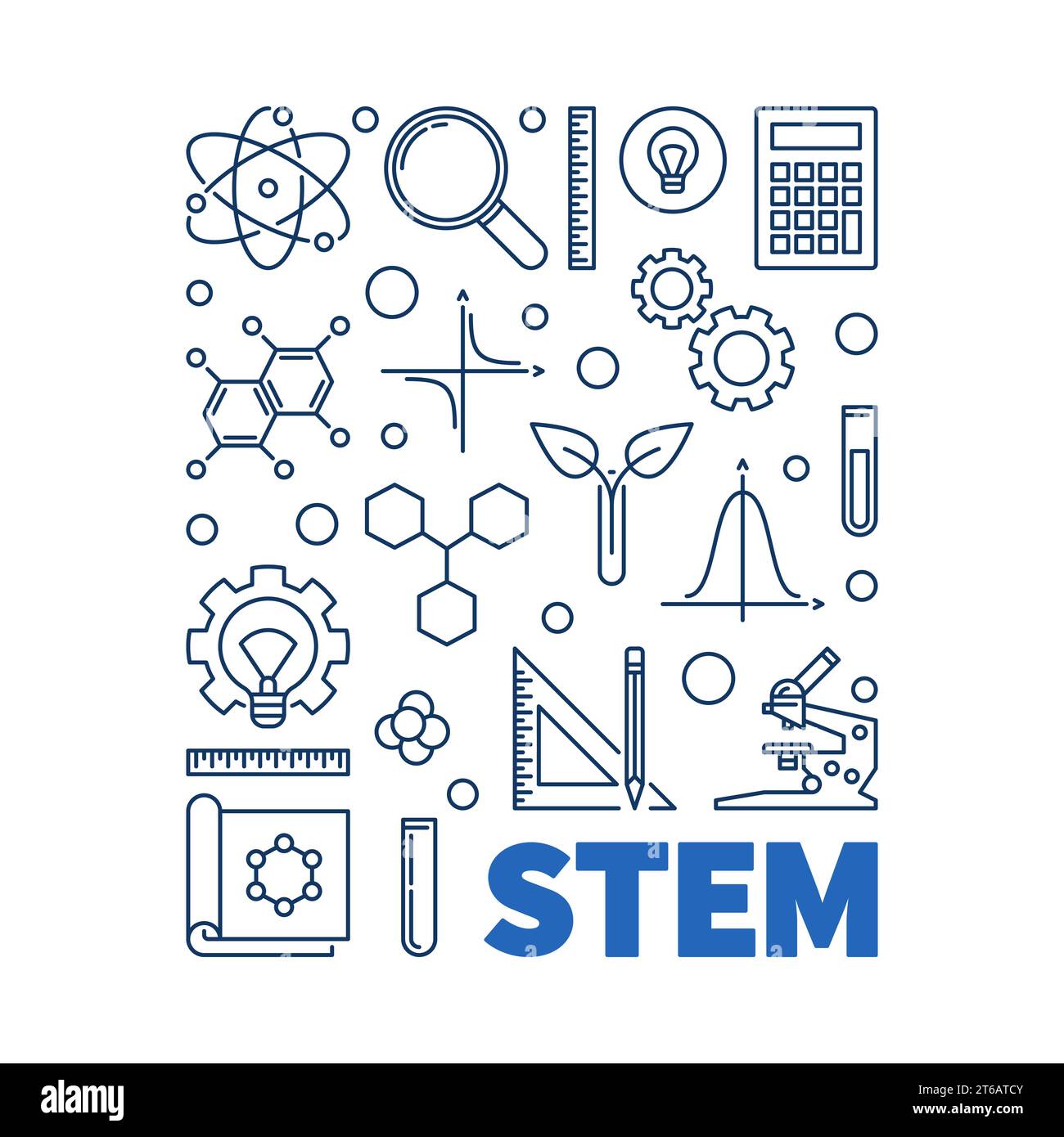 STEM - Wissenschaft, Technologie, Technik und Mathematik Vektorkonzept Umriss blaue Illustration Stock Vektor