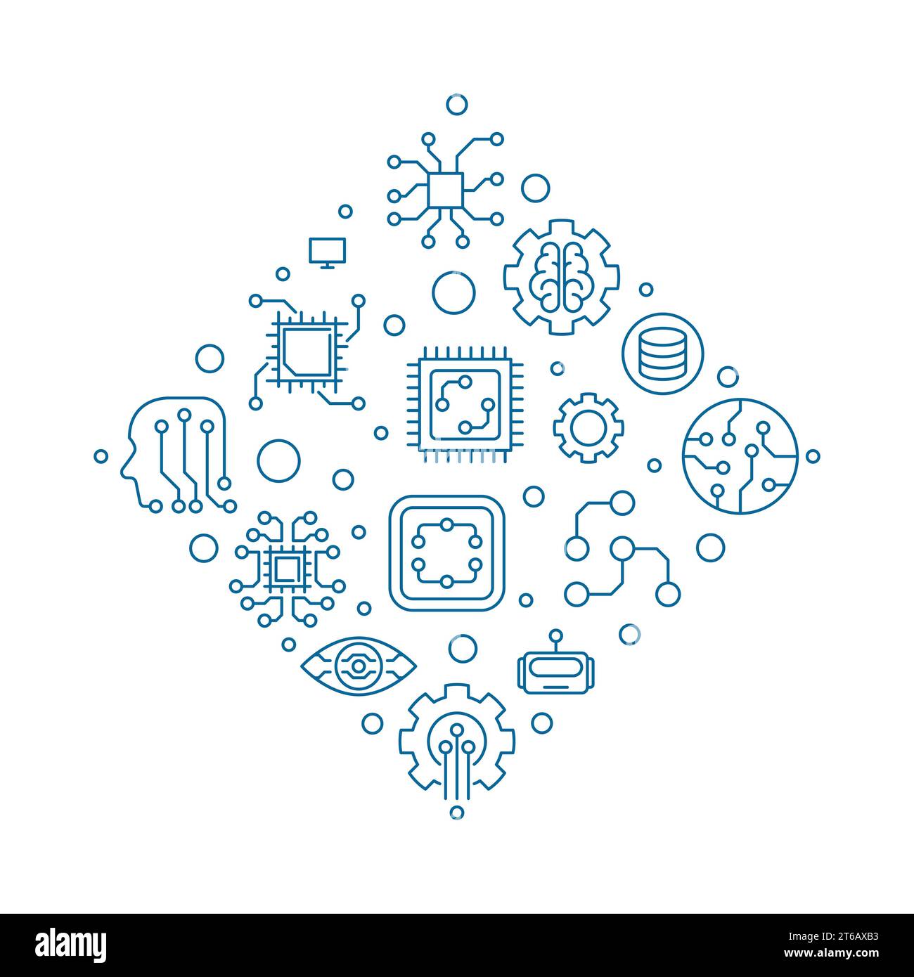 Machine Learning oder ML Concept Vektor dünne blaue Illustration Stock Vektor
