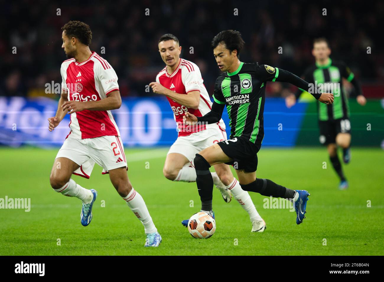 AMSTERDAM, NIEDERLANDE - 9. November 2023: Kaoru Mitoma aus Brighton & Hove Albion im Einsatz während des Gruppenspiels der UEFA Europa League zwischen AFC Ajax und Brighton & Hove Albion in der Johan Cruyff Arena (Foto: Craig Mercer/ Alamy Live News) Stockfoto