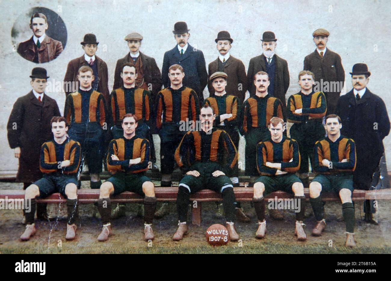 Wölfe Team 1907-08 mit Jack 'Jackery' Jones. Wolverhampton Wanderers' FA Cup Siegerteam 1907–1908 Stockfoto