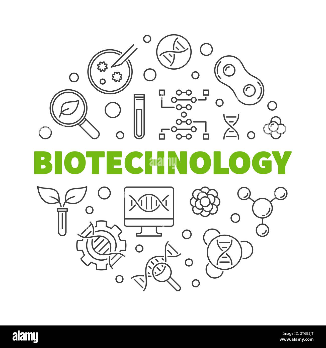 Biotechnolgie-Vektorkonzepte runde Illustration im dünnen Linienstil Stock Vektor