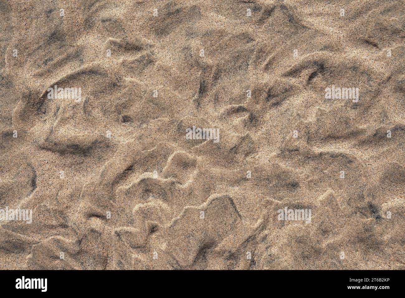 Abstrakte Wellen in Nahaufnahme, Sand am Strand bei Ebbe auf Fuerteventura Stockfoto