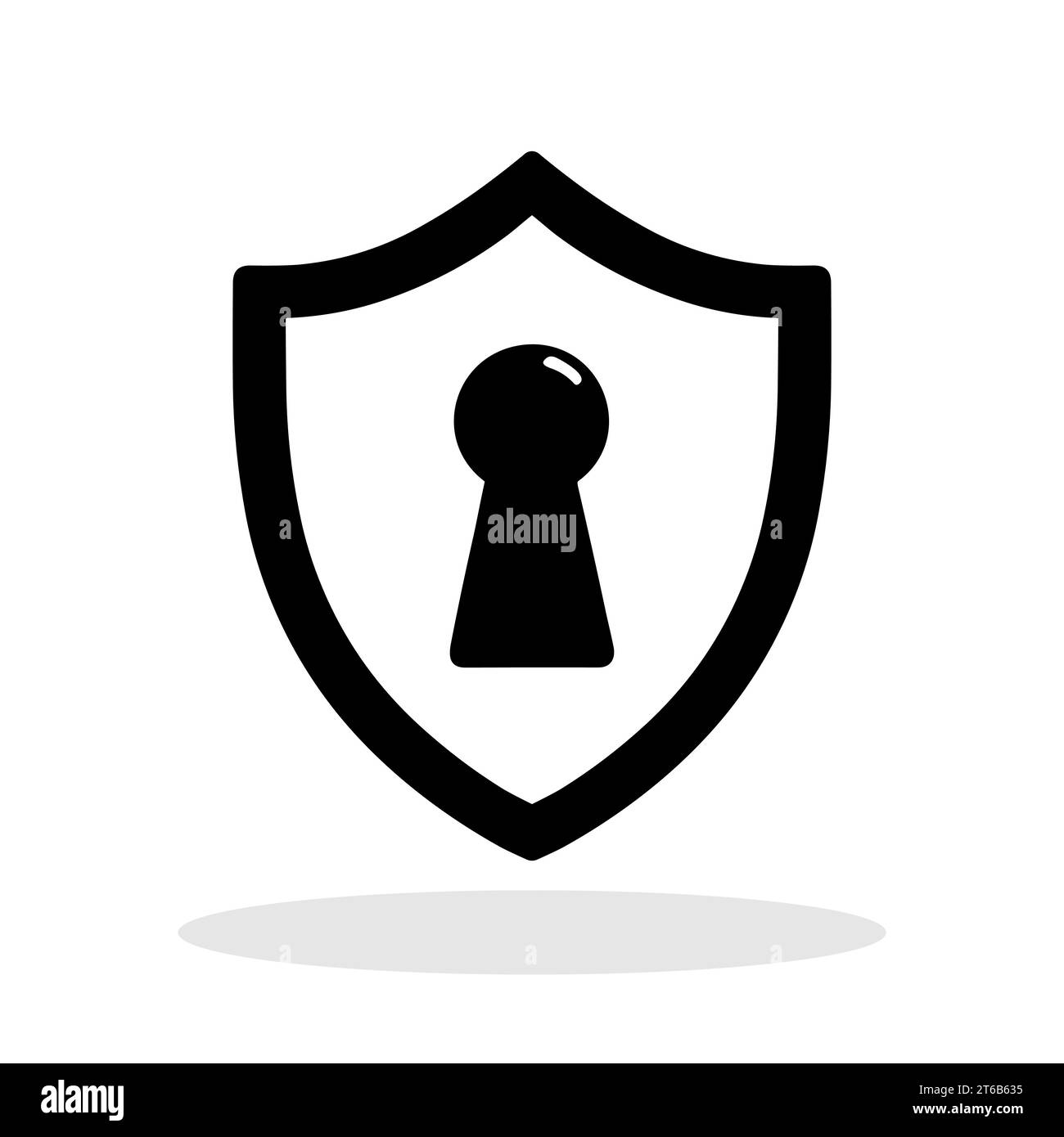 Sicherheitsschild-Symbol. Schwarze Silhouette eines Schildes mit zentralem Schlüsselloch. Symbol für Schutz, Privatsphäre und Sicherheit. Vektorabbildung Stock Vektor