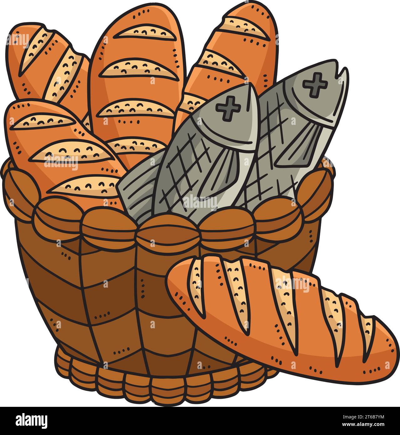 Christian fünf Brote und zwei Fisch-Cartoon Clipart Stock Vektor