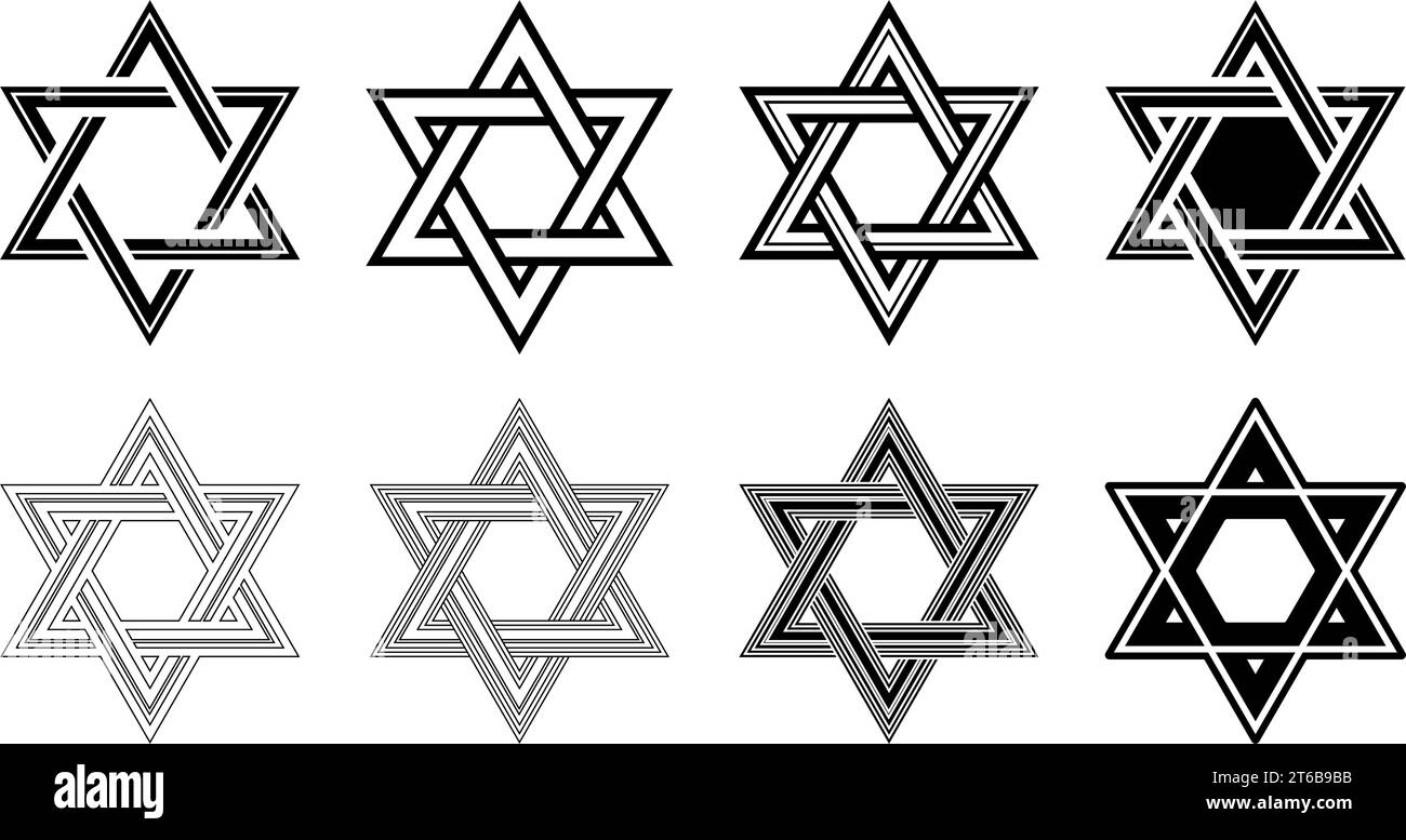 Star of David Icon Set. Symbol des Judentums. Vektorabbildung Stock Vektor