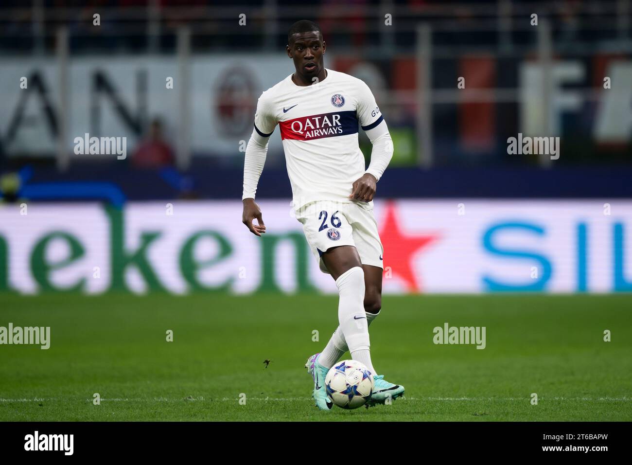 NoRDI Mukiele vom FC Paris Saint-Germain im Einsatz während des Fußballspiels der UEFA Champions League zwischen AC Milan und Paris Saint-Germain FC. Stockfoto