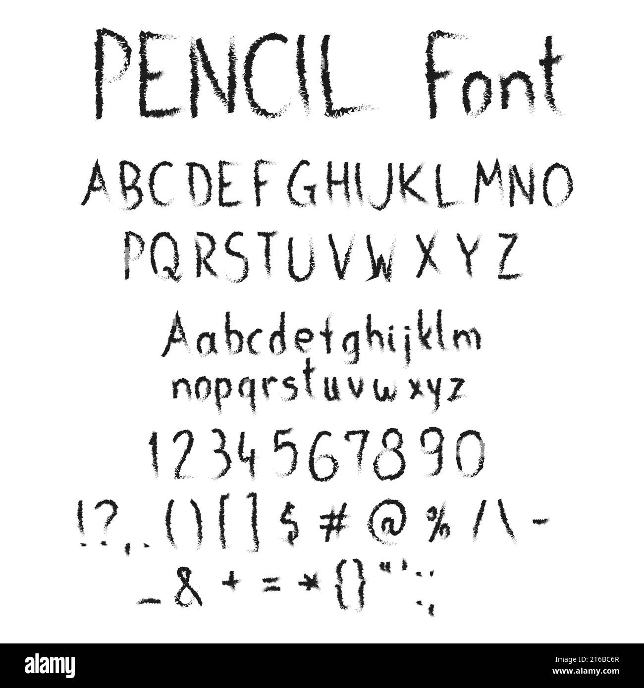 Handgezeichneter Bleistift-Alphabet. Voller Zeichensatz in Groß- und Kleinbuchstaben – handgeschriebene Schriftart im legeren Stil. Vektorschriftart. Stock Vektor