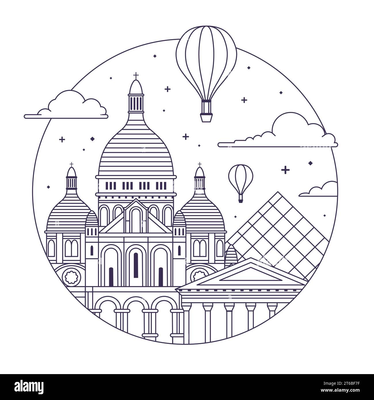 Paris Reise-Ikone mit Sacré Coeur Basilika Stock Vektor