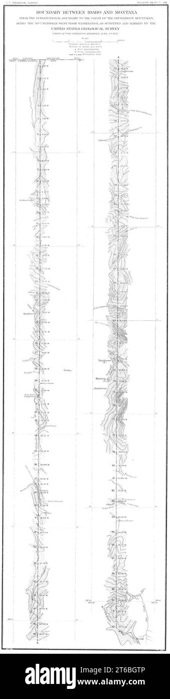 USGS Idaho Montana 1900 Topo Map of Survey Line Monuments Small Stockfoto