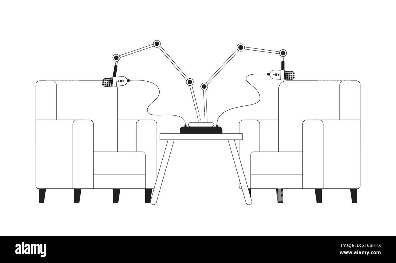 Studio-Aufnahmeraum Schwarzweiß 2D-Comic-Objekt Stock Vektor