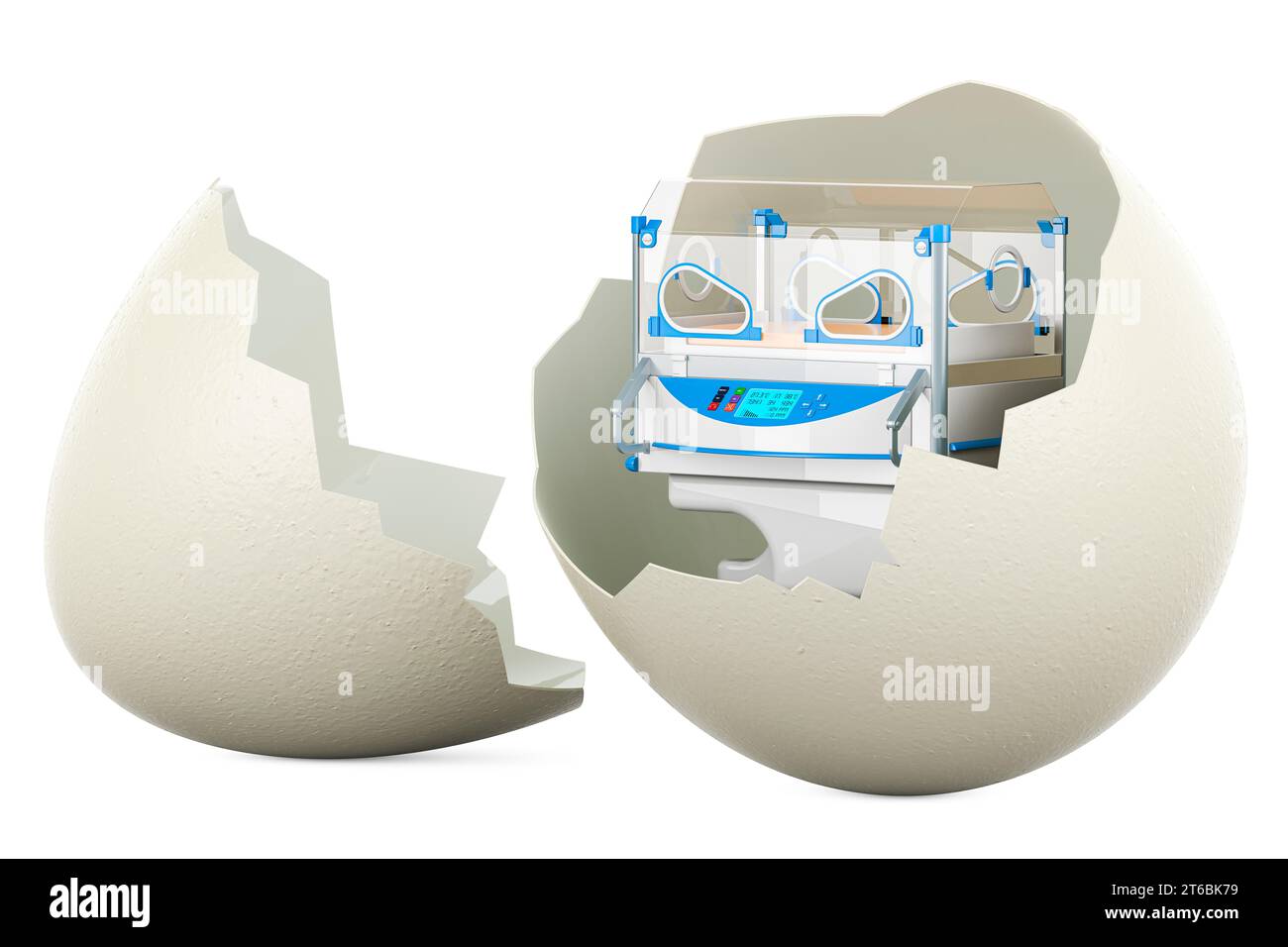 Neonataler Inkubator in der Eierschale. Welt-Frühgeborener Tag, Konzept. 3D-Rendering Stockfoto