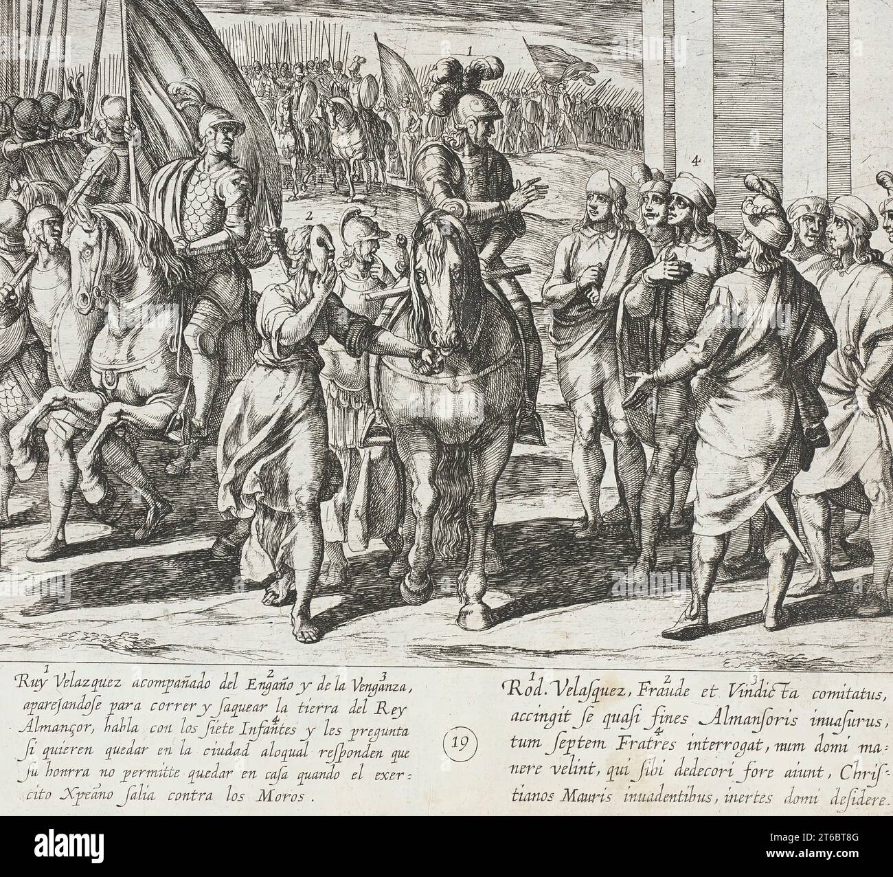 Die Infanten bieten an, Ruy Velazquez bei seiner Kampagne gegen die Mauren 1612 zu begleiten. Aus der Geschichte der sieben Söhne von Lara, Pl. 19. Stockfoto