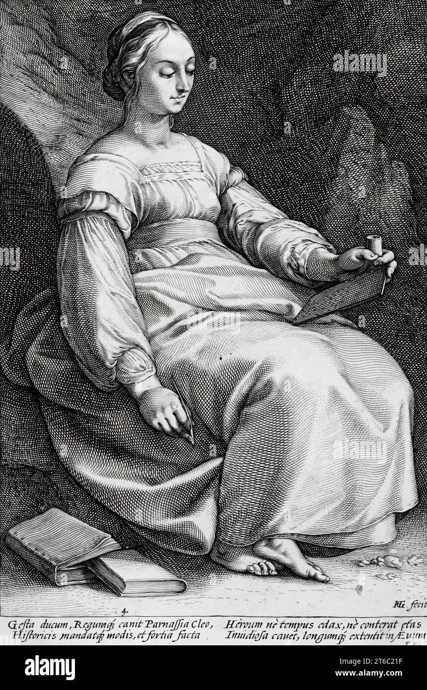 Clio, 1592. Von den neun Musen, pl. 4. Stockfoto