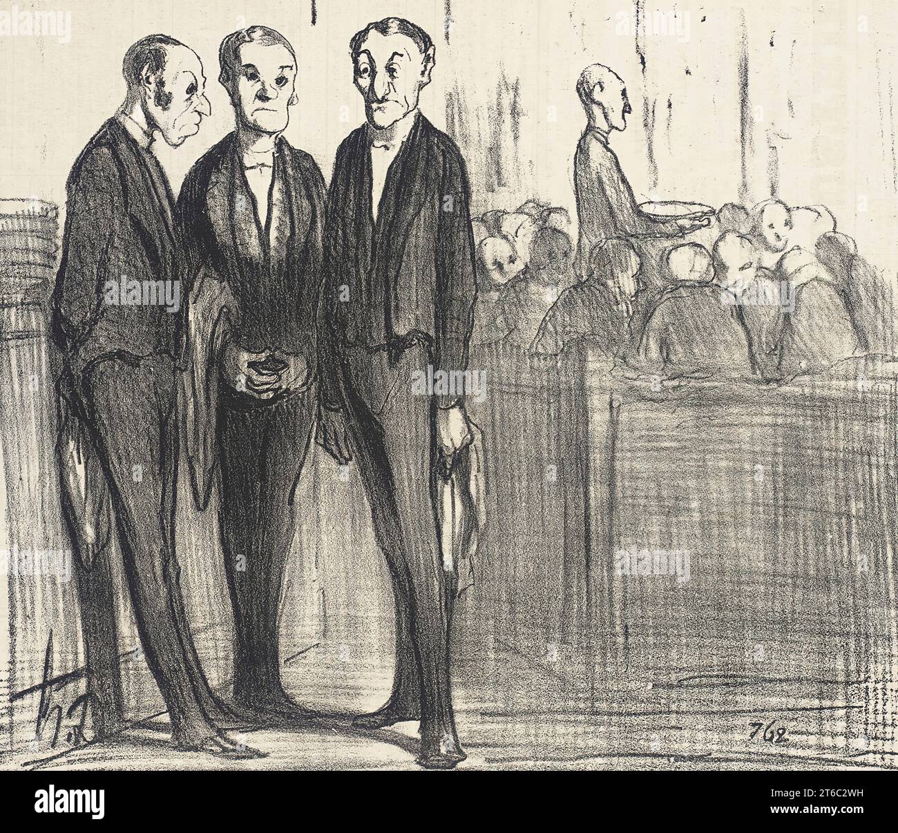 Les gar&#xe7;ons en Habit noir, 1855. Kellner in schwarz. ' - D&#xe9;Fense de recevour un pour-boire, komm c'EST r&#xe9;galant! - Und hier, un Monsieur qui voulait Encore me faire me Payer Son Diner, sous le pr&#xe9;texte que j' &#xe9;tais mieu mis que lui!'. Erster Kellner: 'Keine Gefahr eines Trinkgeldes, wie herrlich!'. Zweiter Kellner: "Und gestern ein Gentleman, der mich für sein Abendessen bezahlen lassen wollte, unter dem Vorwand, ich wäre besser gekleidet als er!" Von Croquis Parisiens - Les gar&#xe7;ons. Stockfoto