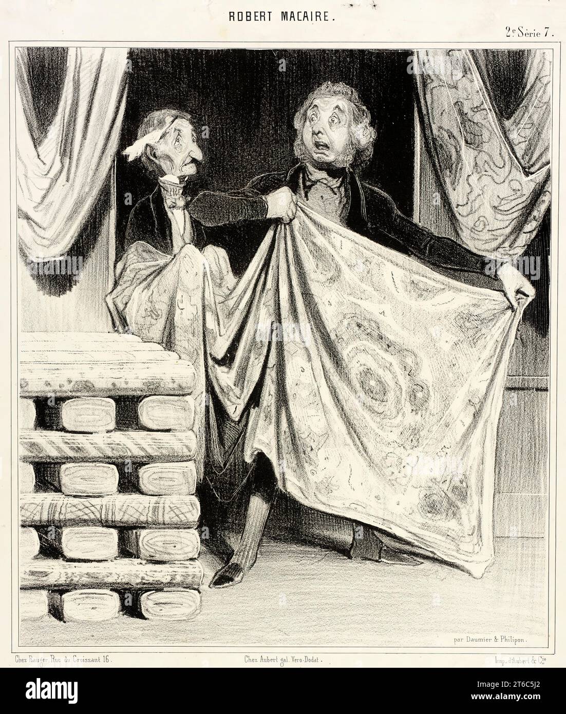 Nouveaut&#xe9;s philantropiques, 1841. Philanthropische Nachrichten. Der fiktive Charakter von Robert Macaire ist ein skrupelloser Schwindler in der französischen Kultur. Stockfoto