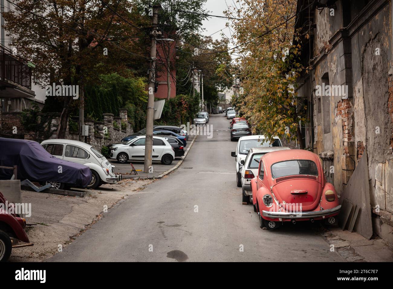 Bild eines alten Volkswagen Käfers Typ 1, geparkt in den Straßen von Belgrad, Serbien. Der Volkswagen Käfer – offiziell der Volkswagen Typ 1 – ist ein e Stockfoto