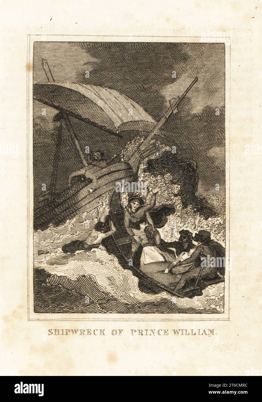 Tod von William Adelin, Sohn von König Heinrich I. von England, nachdem sein weißes Schiff 1120 Felsen im Ärmelkanal nahe Barfleur traf. William in einem Rettungsboot mit seiner Halbschwester. Schiffbruch von Prinz William. Kupferstich aus M. A. Jones History of England von Julius Caesar bis George IV., G. Virtue, 26 Ivy Lane, London, 1836. Stockfoto