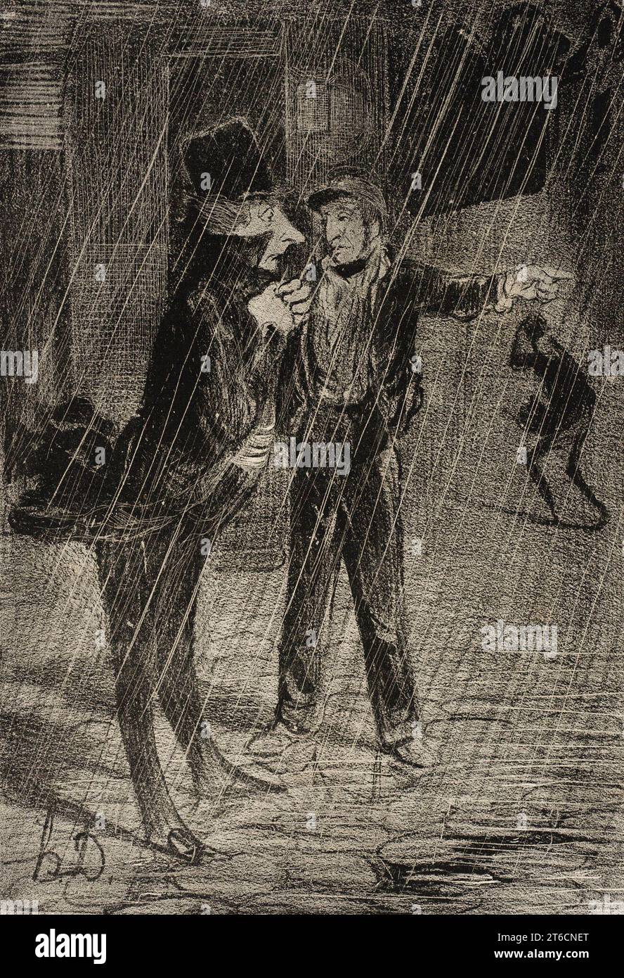 Kommentar &#xe0; Chaillot!, 1839. Reisender bei strömendem Regen: "Wie geht es nach Chaillot?" Serie: Emotionen parisiennes; Periodical: Le Charivari, 24. Dezember 1839. Stockfoto