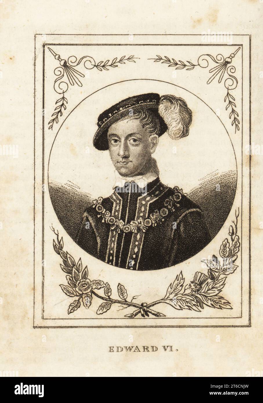 Porträt von König Eduard VI. Von England, 1537–1553. Kupferstich aus M. A. Jones History of England von Julius Caesar bis George IV., G. Virtue, 26 Ivy Lane, London, 1836. Stockfoto