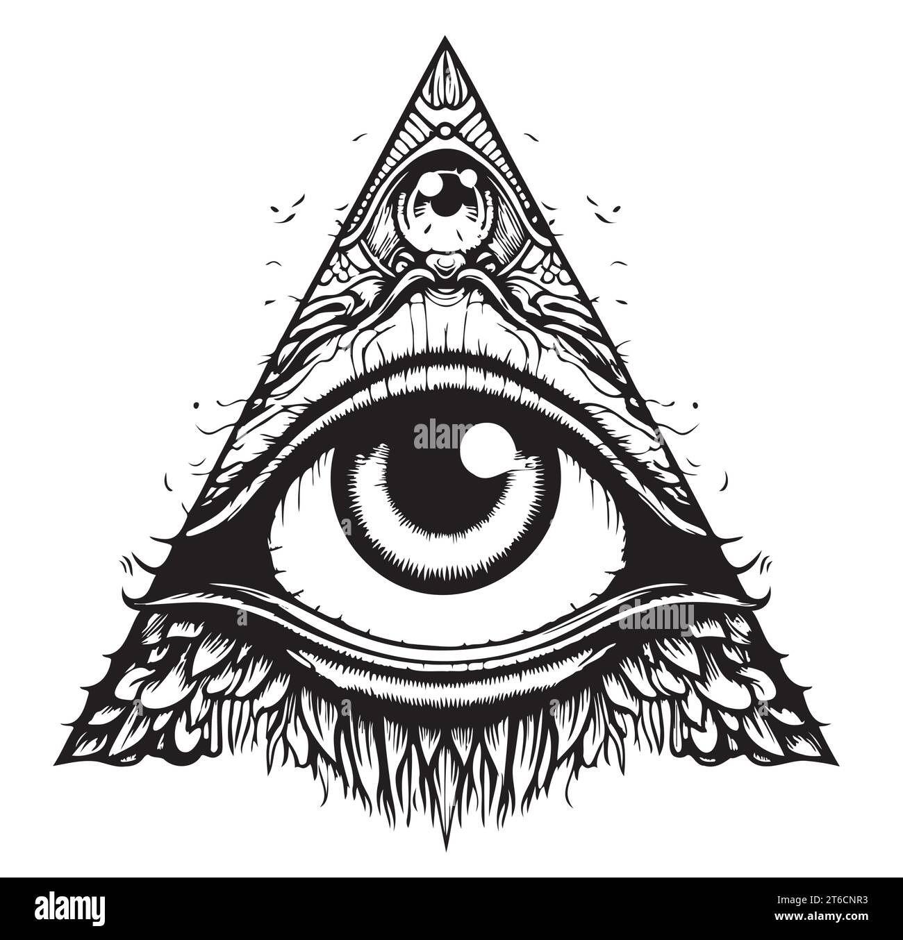 Hand gezeichnete Vektor-Illustration - alle sehen Auge Pyramide Symbol. Freimaurer und spirituell. Vintage Stock Vektor