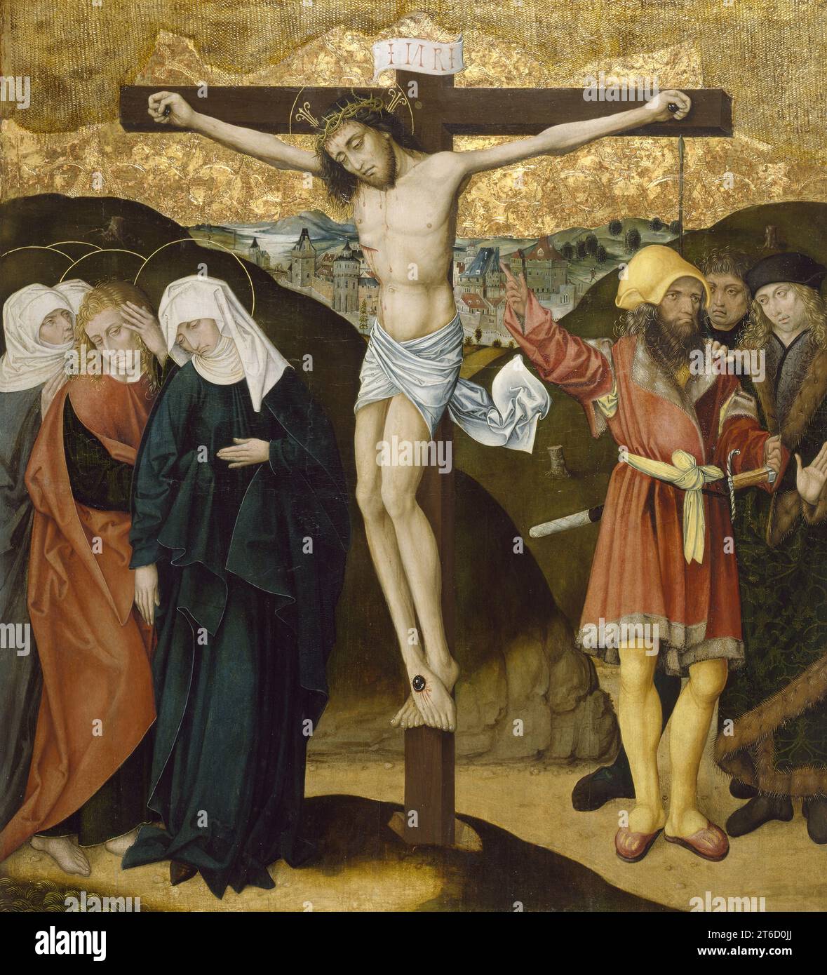 Altarbild mit der Passion Christi: Kreuzigung, c1480-1495. Die Passion Christi war ein beliebtes Thema für Altaraufsätze aus dem 15. Jahrhundert in Nordeuropa. Es ist die Geschichte von Christi Leiden - von seiner Verhaftung bis zu seiner Kreuzigung - obwohl sie oft erweitert wurde, um frühere und spätere Ereignisse wie die Beombment einzubeziehen. Stockfoto