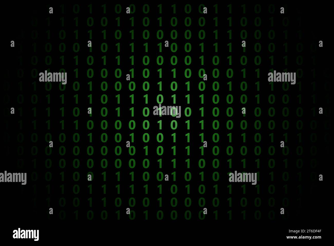 Grüner Binärcode auf schwarzem Hintergrund. 3D-Illustrationsbild. Stockfoto