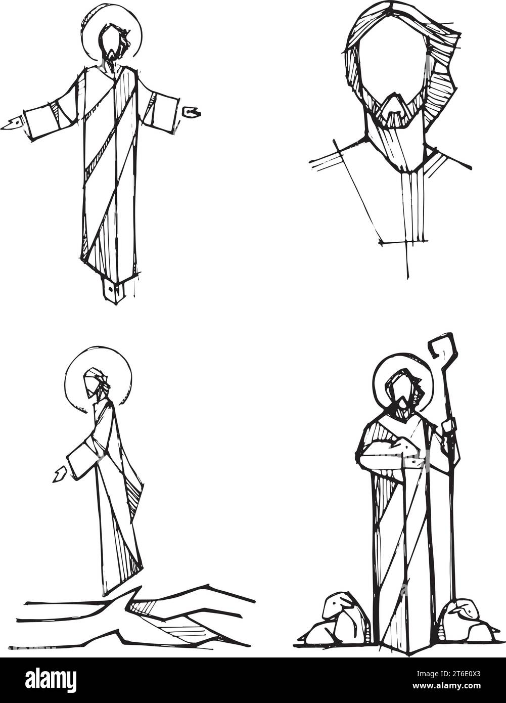 Handgezeichnete Vektorillustration der Zeichnung von Jesus Christus Silhouetten Stock Vektor