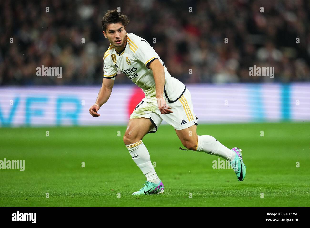 Madrid, Spanien. November 2023. Brahim Diaz von Real Madrid spielte am 8. November 2023 im Santiago Bernabeu Stadion in Madrid in der Gruppe C zwischen Real Madrid und Sporting Clube de Braga. (Foto: Bagu Blanco/PRESSINPHOTO) Credit: PRESSINPHOTO SPORTS AGENCY/Alamy Live News Stockfoto