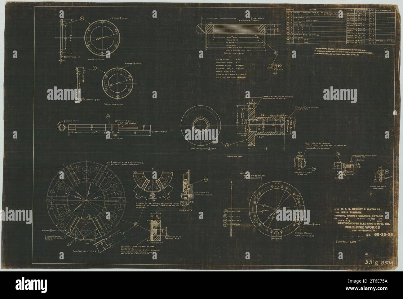 USS Henley (DD-39)- Details zum Drucklager der Hauptturbine, Blatt 2 Stockfoto