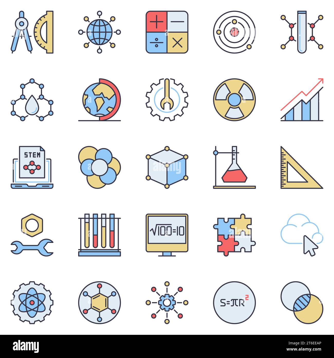 Farbenfrohe Symbole – Vektor für Wissenschaft, Technik, Ingenieurwesen und Mathematik kreative Bildungszeichen oder Logoelemente Stock Vektor
