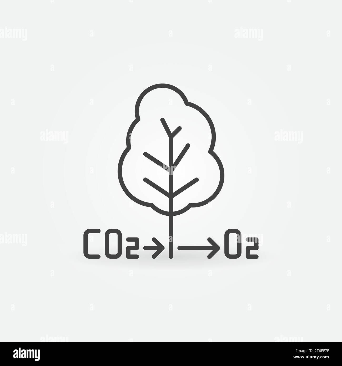 CO2-Baum O2 Sauerstoffvektor Kohlenstoffkreislauf Konzept Symbol oder Symbol in dünner Linie Stock Vektor