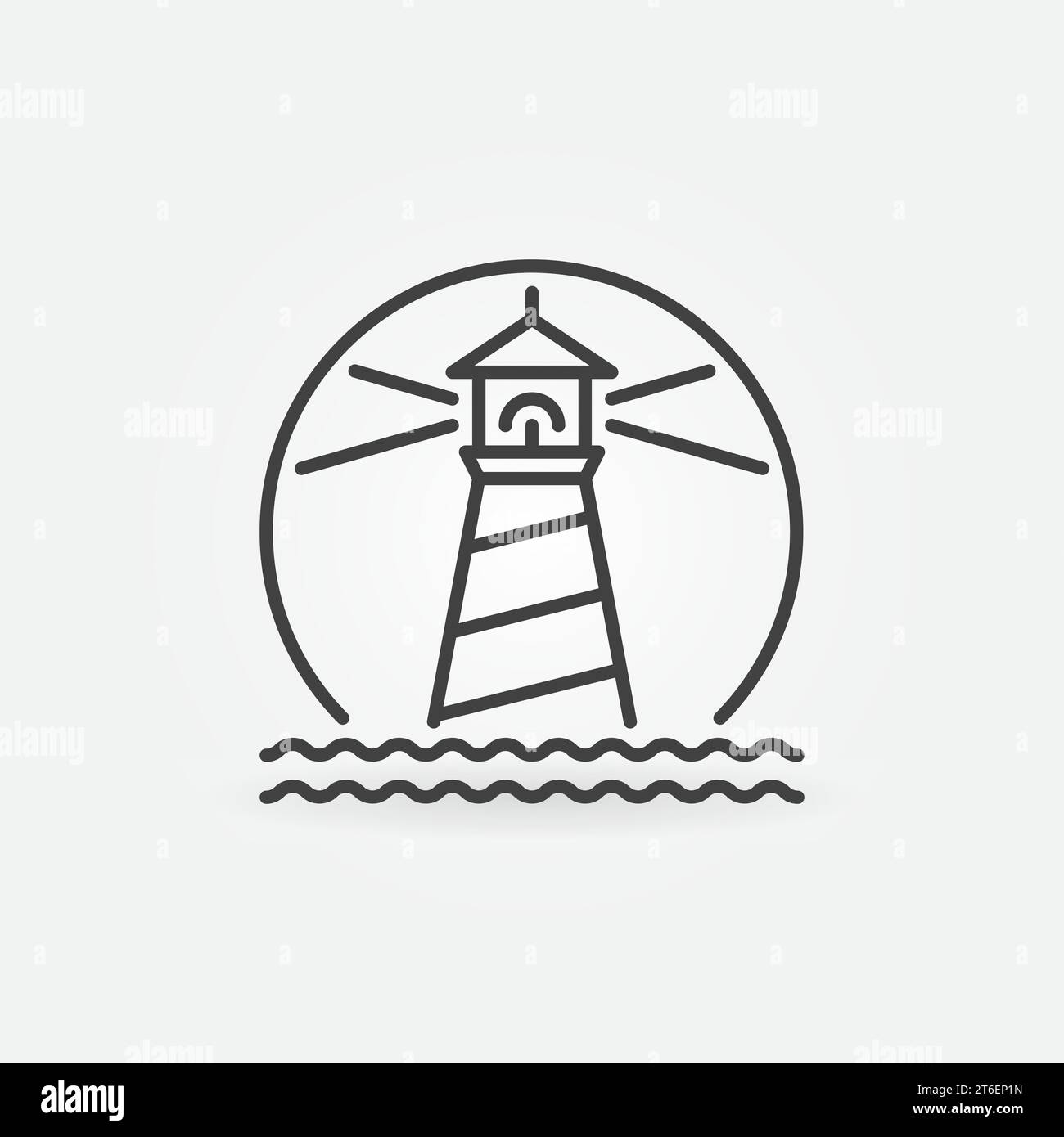 Kreis mit dem Symbol für Lighthouse and Ocean Vector Concept oder Zeichen im Umrissstil Stock Vektor