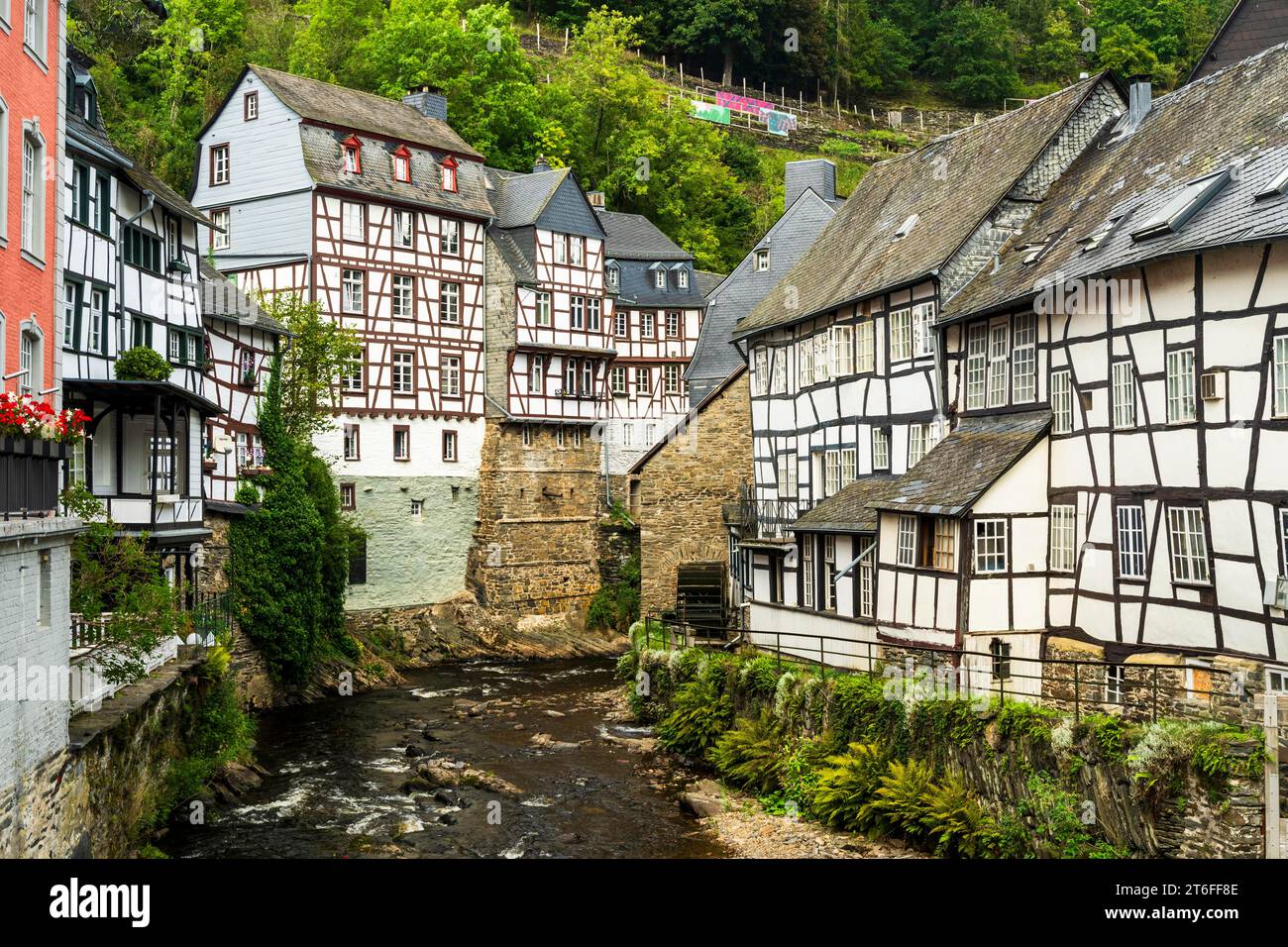 Altstadt von Monschau in der Region Eifel, Nordrhein-Westfalen Stockfoto