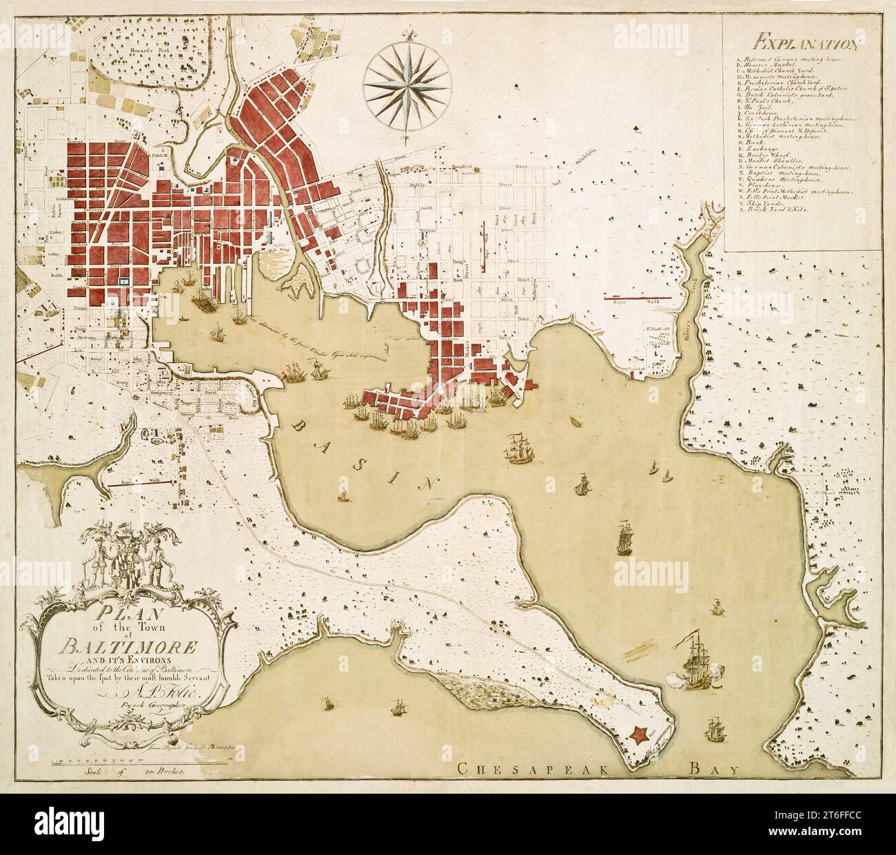 Alter Plan von Baltimore und den benachbarten Gegenden, Maryland. Von Folie und Poupard, publ. Im Jahr 1793 Stockfoto