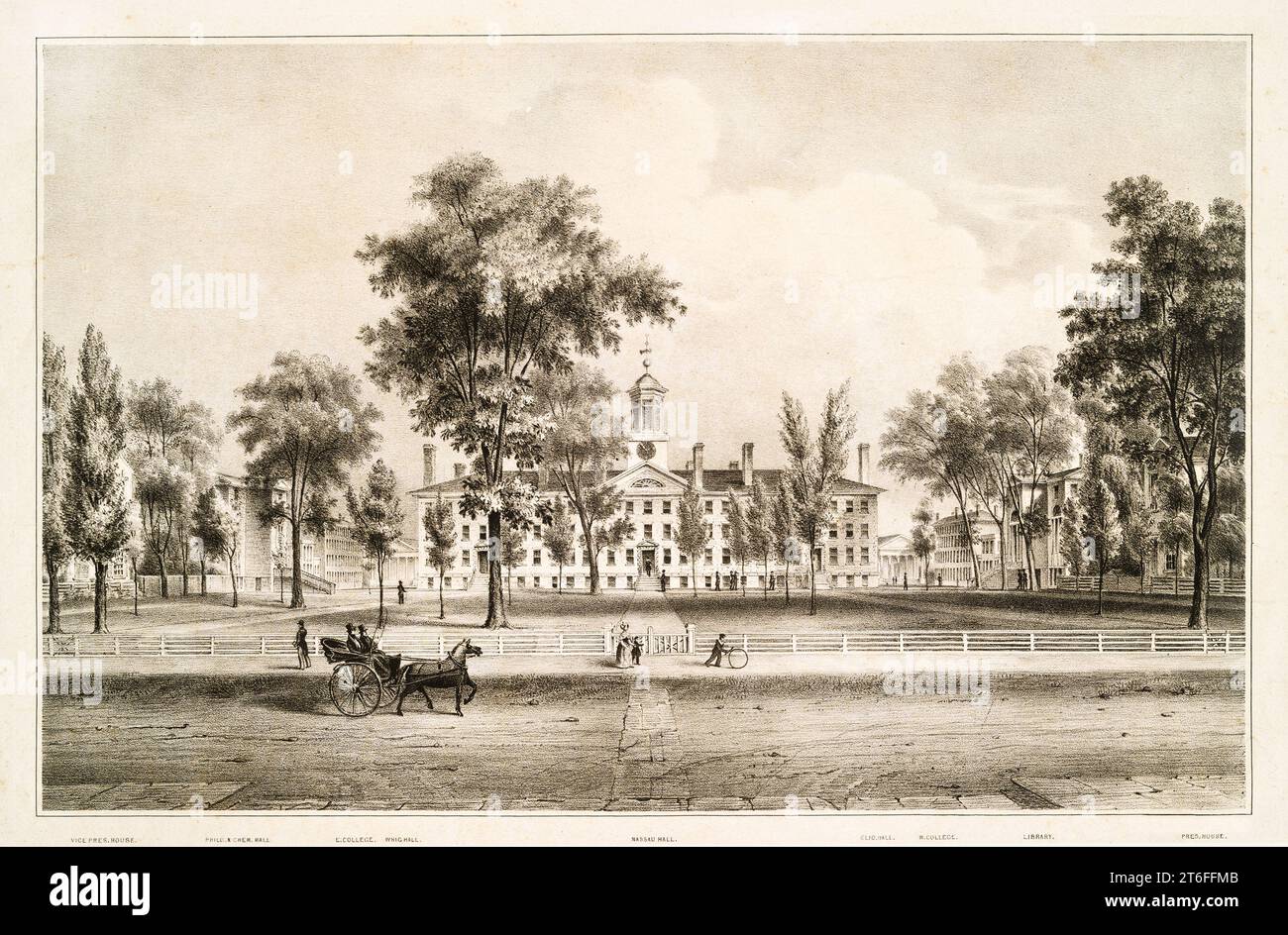 Alte Aussicht auf Nassau Hall, Princeton College, New Jersey. Von J.H. Bufford, publ. In New York, 1837 Stockfoto