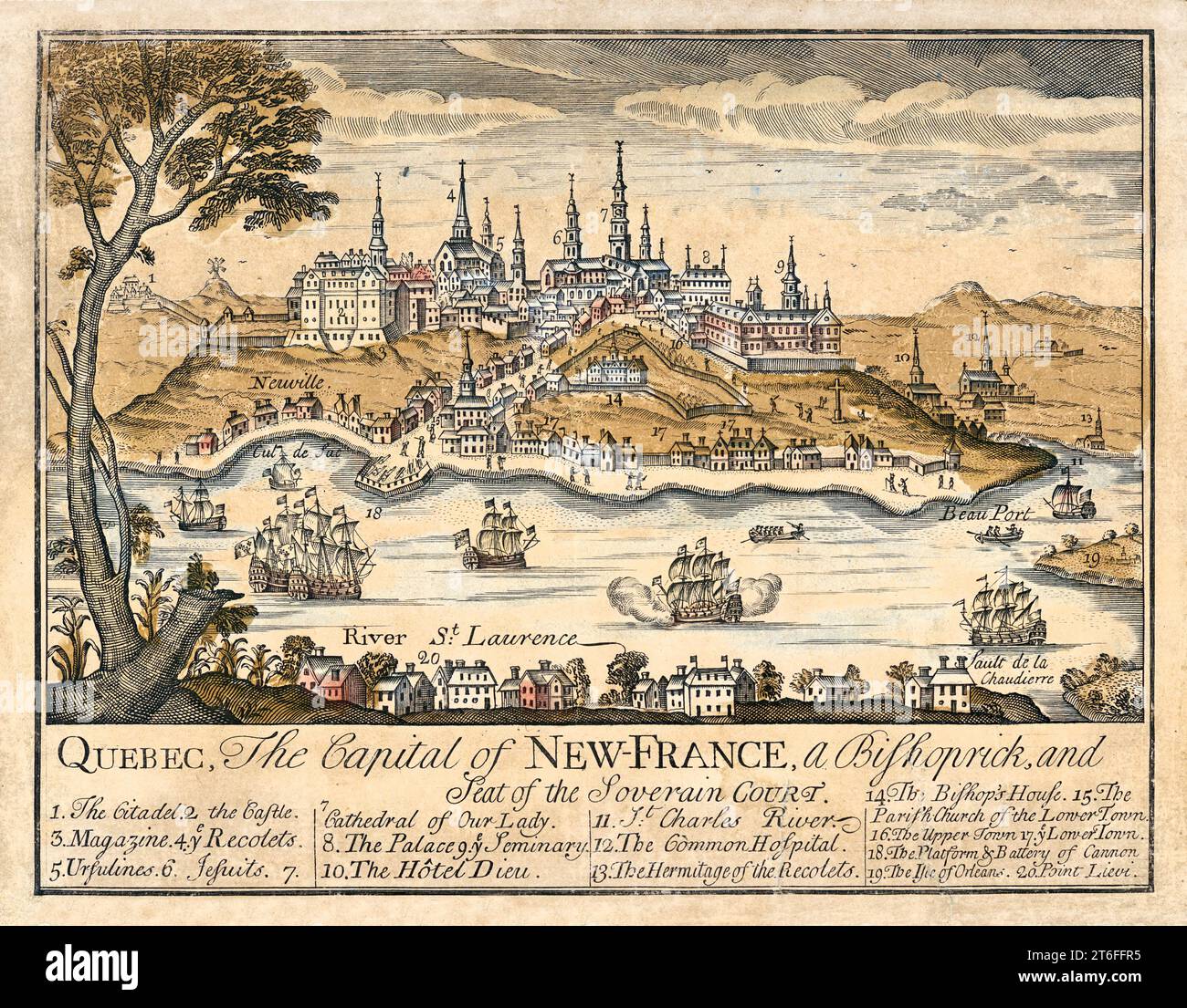 Alte Sicht auf Quebec, die Hauptstadt von Neufrankreich. Von Fer und Chéreau, publ. Im Jahr 1759 Stockfoto