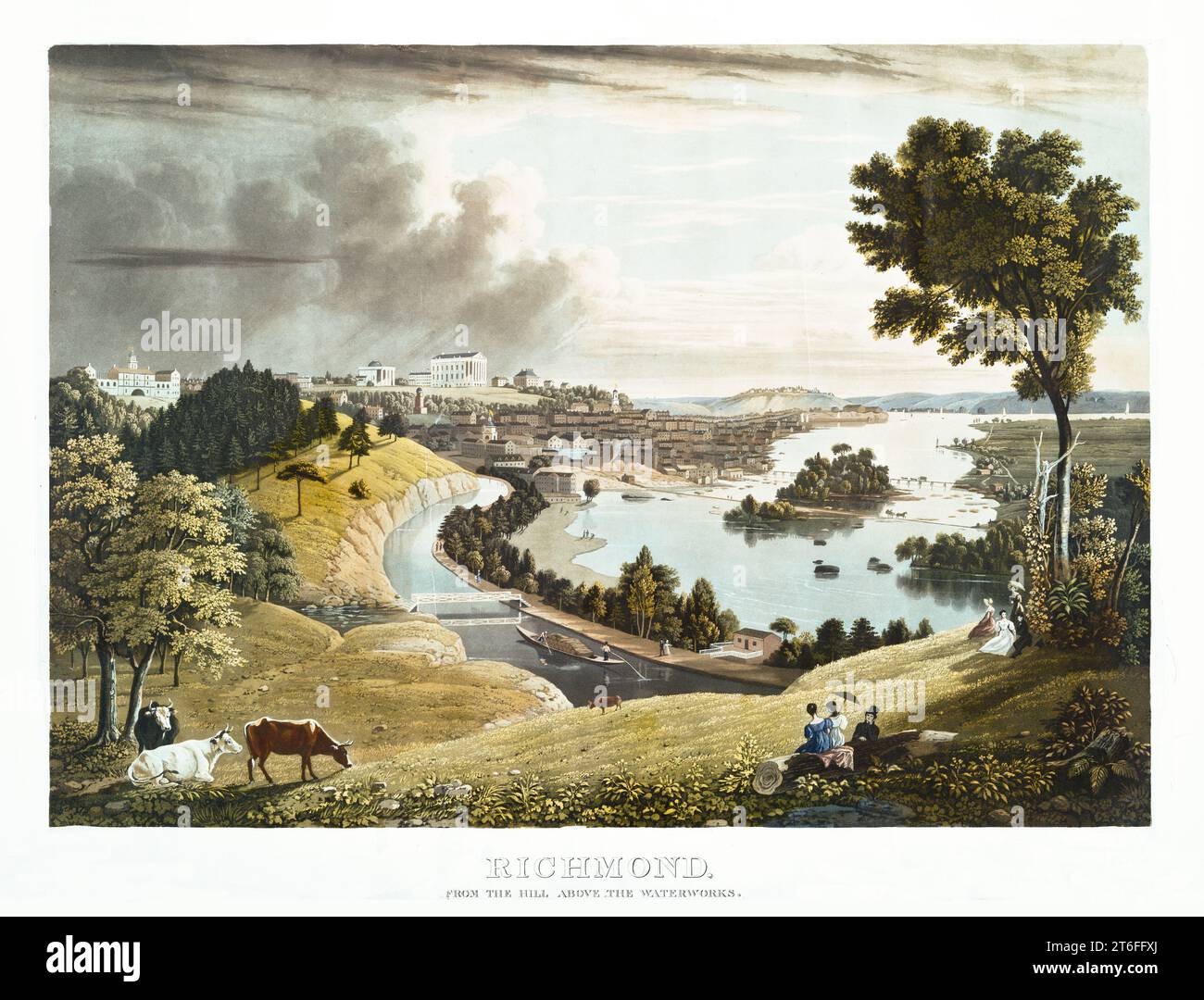 Alte Aussicht auf Richmond vom Wasserwerk, Virginia. Von G. Cooke, publ. In New York, 1834 Stockfoto