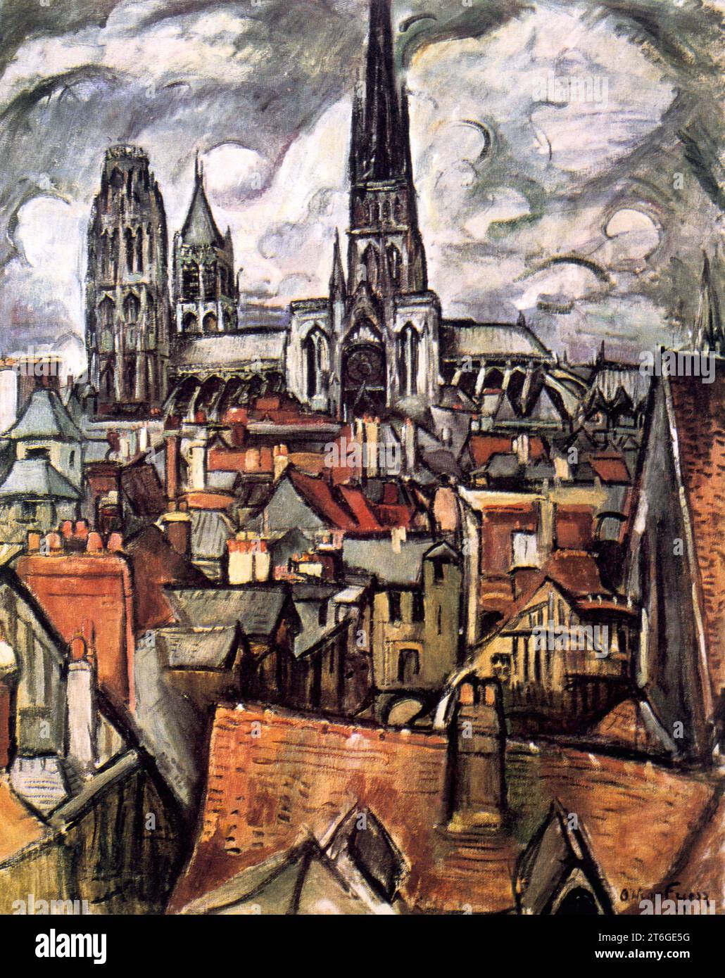 "Dächer und Kathedrale in Rouen", 1908. Staatliches Museum für neue westliche Kunst, Moskau. Stockfoto