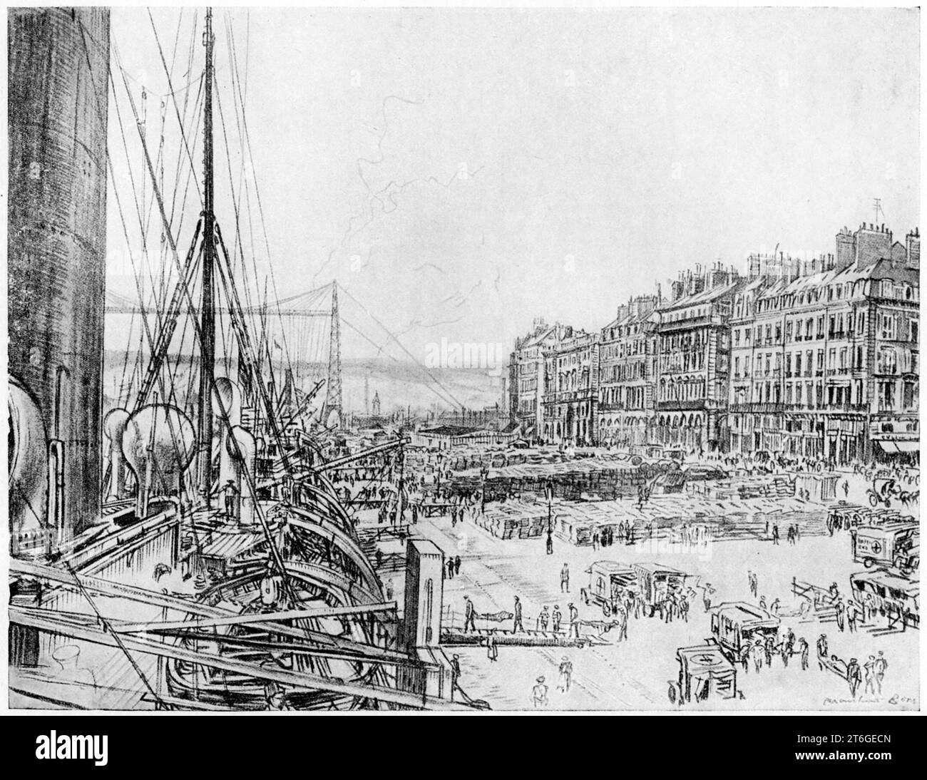 "Die Verwundeten an Bord nehmen", (1920). Szene aus dem Ersten Weltkrieg. Illustration aus dem Illustrated war Record of the most Notable Episodes in the Great European war 1914–1918, siebte Ausgabe, (The Swarthmore Press Ltd, London, um 1920). Stockfoto