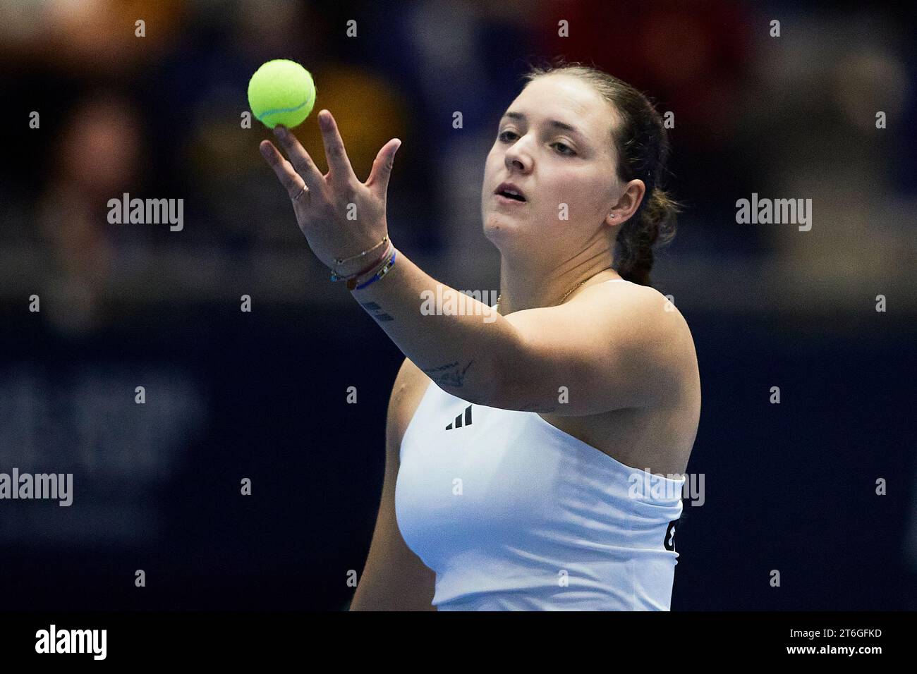 Sevilla, Spanien, 10. November 2023. Jule Niemeier aus Deutschland während des Spiels erneut Clara Burel aus Frankreich beim Billie Jean King Cup Finale in Sevilla. Kredit: Omar Arnau Kredit: Saolab/Alamy Live News Stockfoto