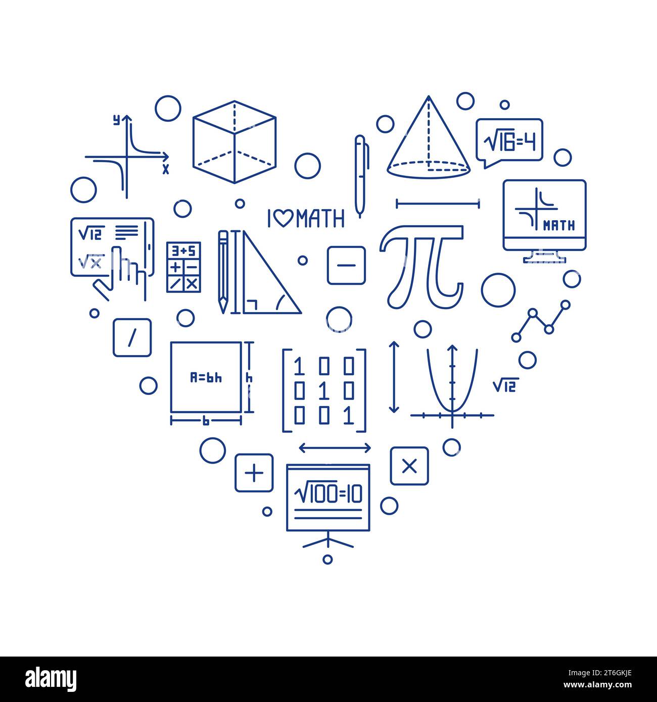 Ich liebe Maths Herz Vektor dünne Linien Banner. Mathematisches Konzept lineare Illustration Stock Vektor