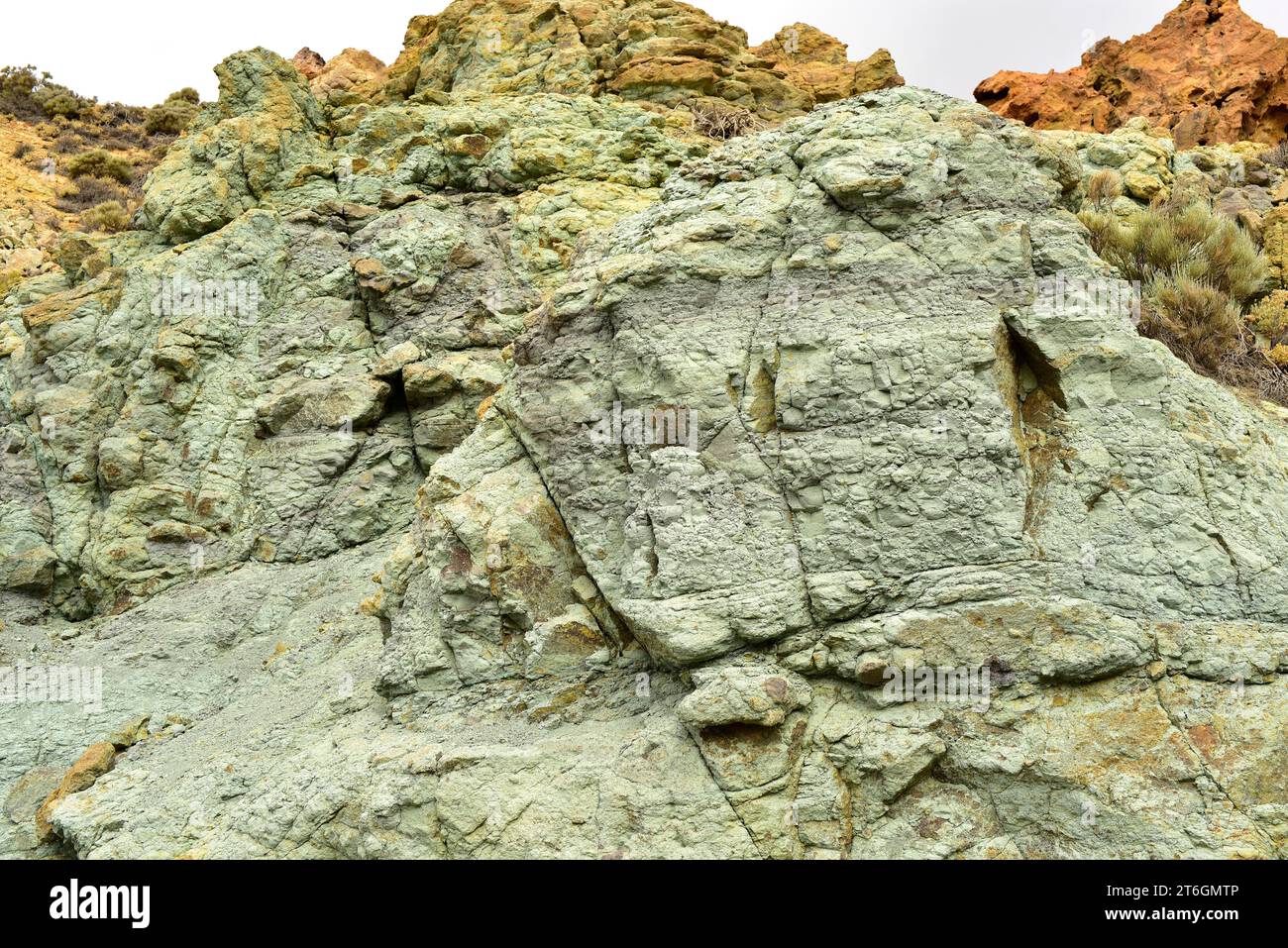 Los Azulejos, hydrothermale Alteration vulkanischer Gesteine mit Vorhandensein von Illit-, Smektit- und Zeolithmineralen. Nationalpark Cañadas del Teide, Tener Stockfoto