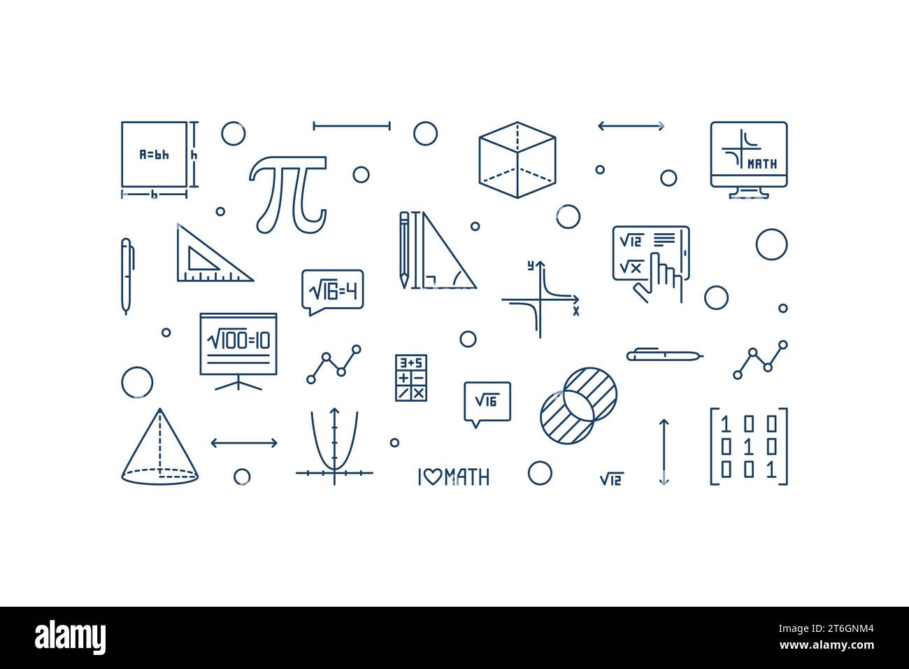 Ich liebe horizontale Vektor-Banner für dünne Linien in Maths. Mathematisches Konzept lineare Illustration Stock Vektor