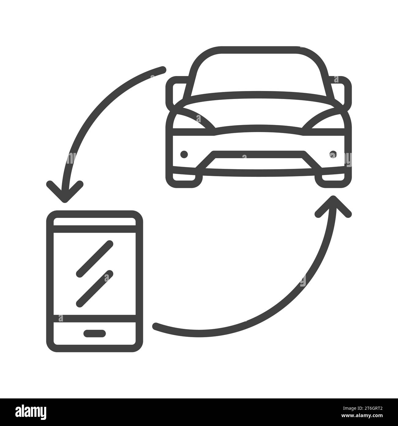 Autovermietung Online mit Smartphone Vektorkonzept Symbol oder Zeichen in dünner Linie Stock Vektor