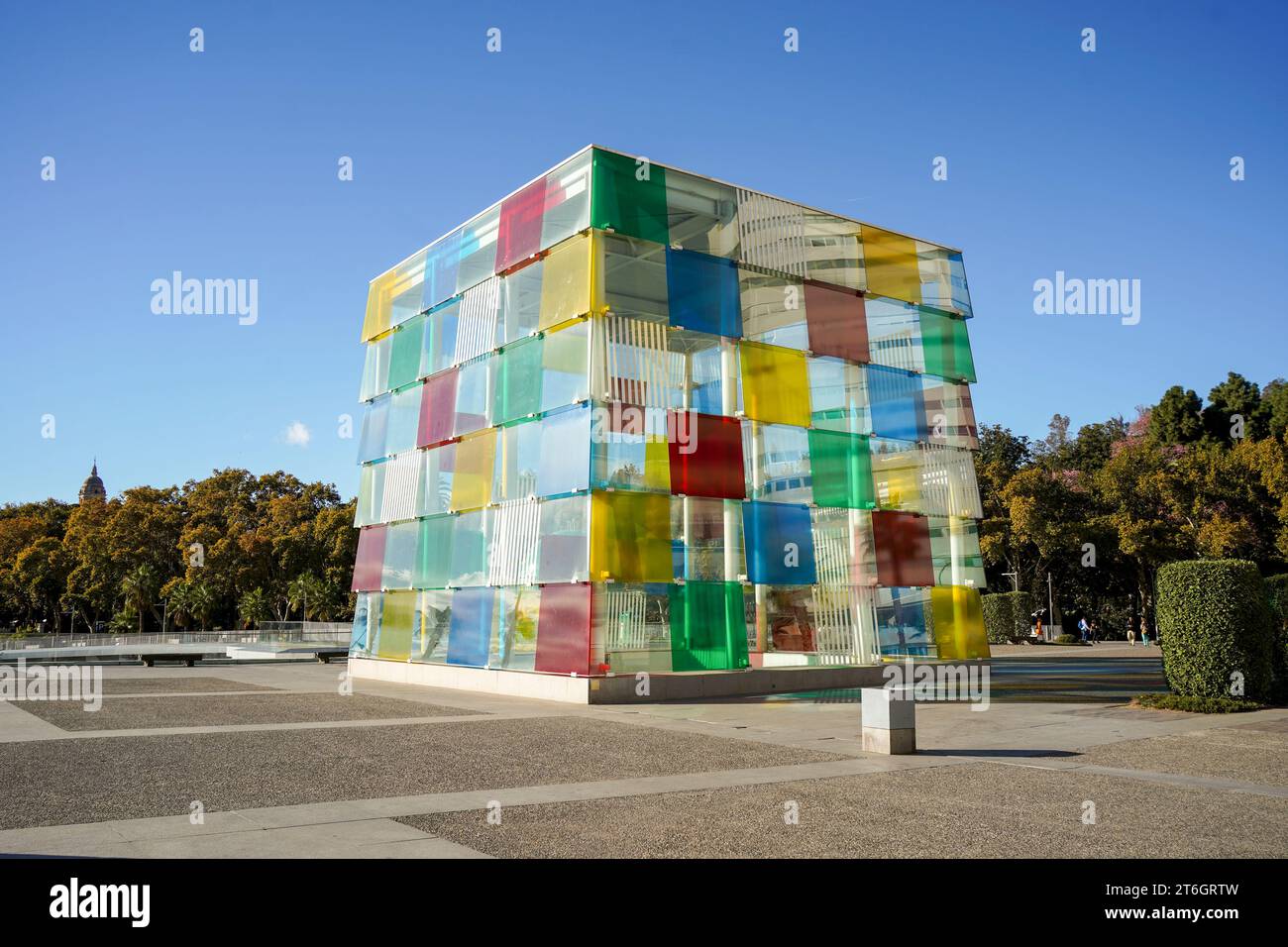 Pompidou Zentrum Malaga, das Centre Pompidou, der Würfel, Pop-up-Museum, an der Muelle Uno, der Hafen von Malaga, Andalusien, Spanien. Stockfoto