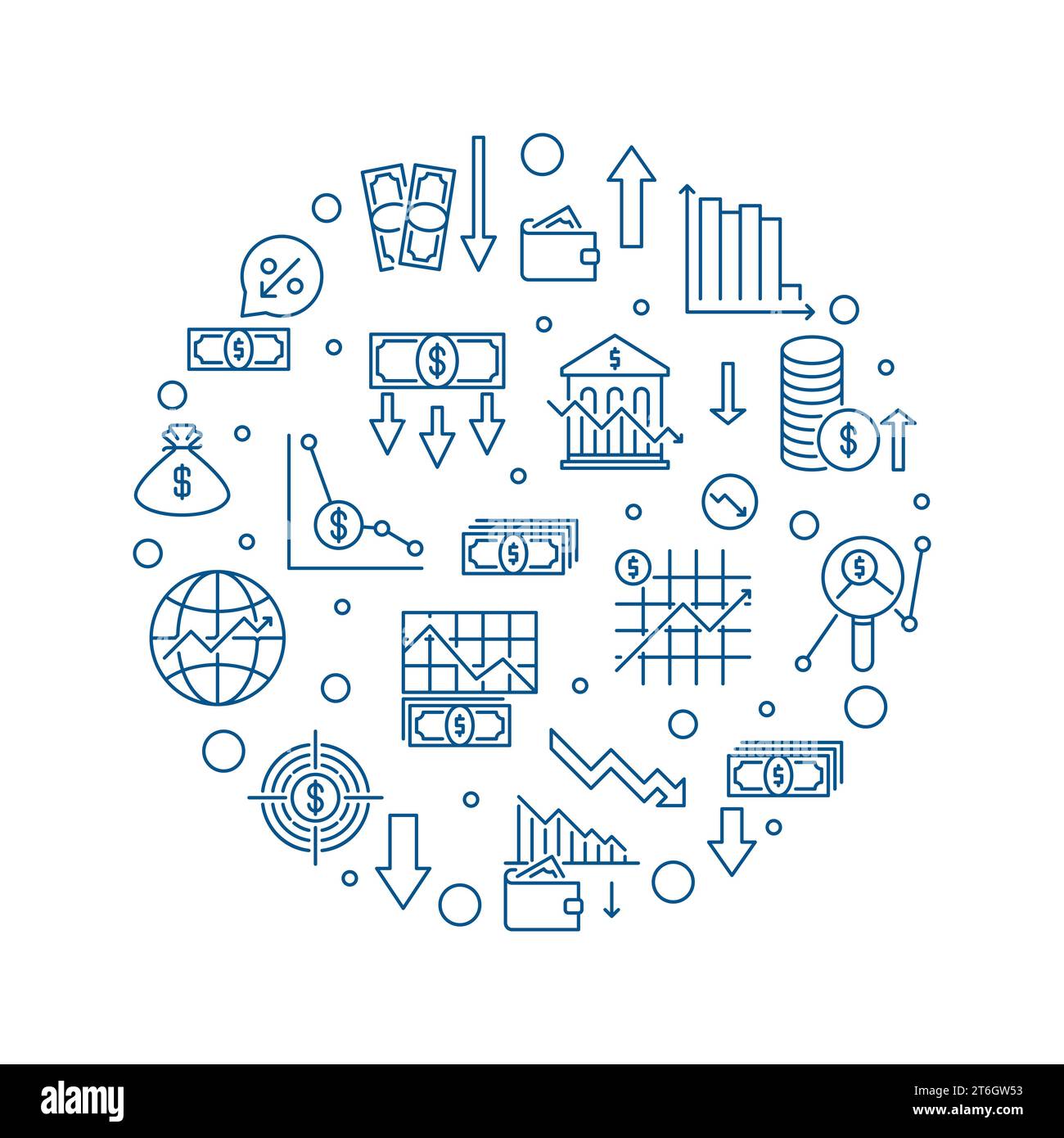 Kreisförmiges lineares Banner des Konzepts der Geld- und Fiskalpolitik - Illustration des Vektors Dollar-Geldumrisse Stock Vektor